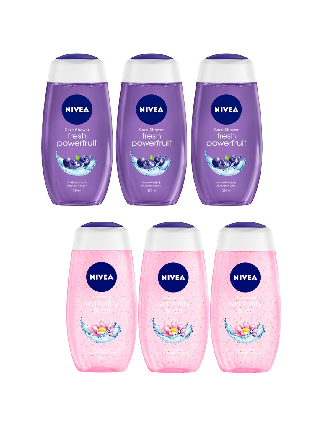

Nivea Set of 6 Fresh Powerfruit- Waterlily & Oil Shower Gels, Pink