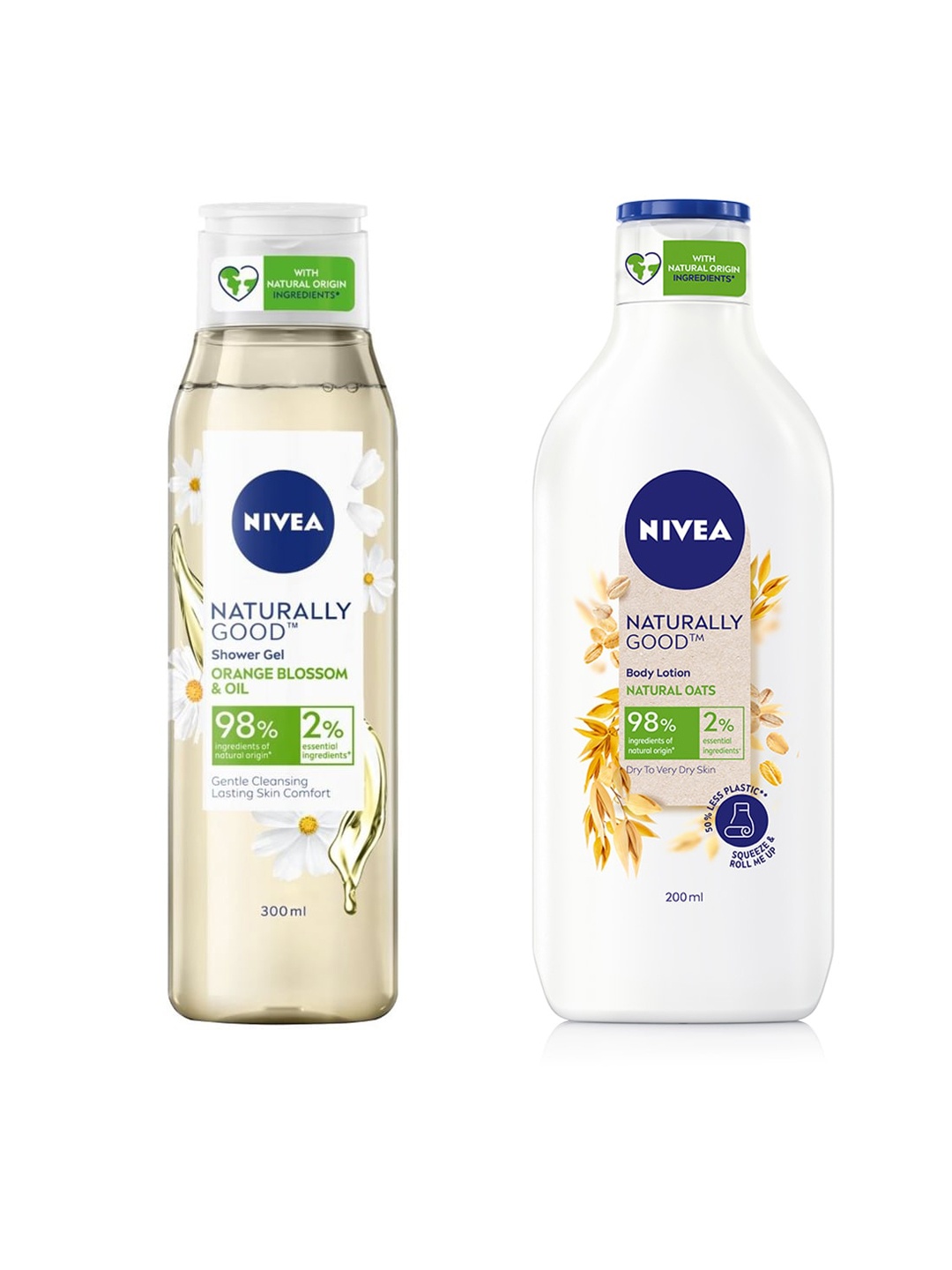 

Nivea Set of Naturally Good Orange Blossom & Oil Shower Gel & Oats Body Lotion, White