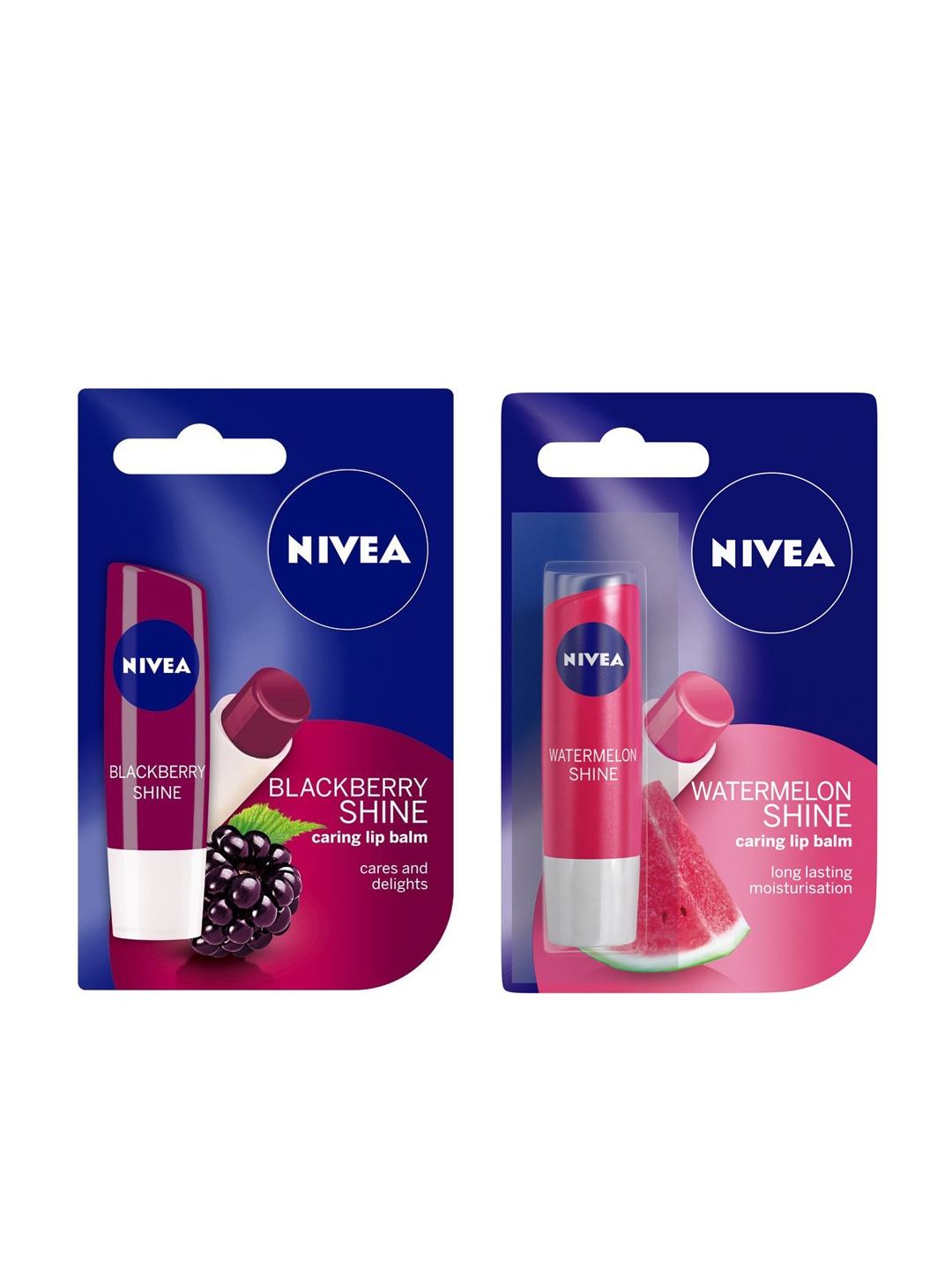 

Nivea Set of Watermelon Shine & Blackberry Shine Caring Lip Balms, Pink