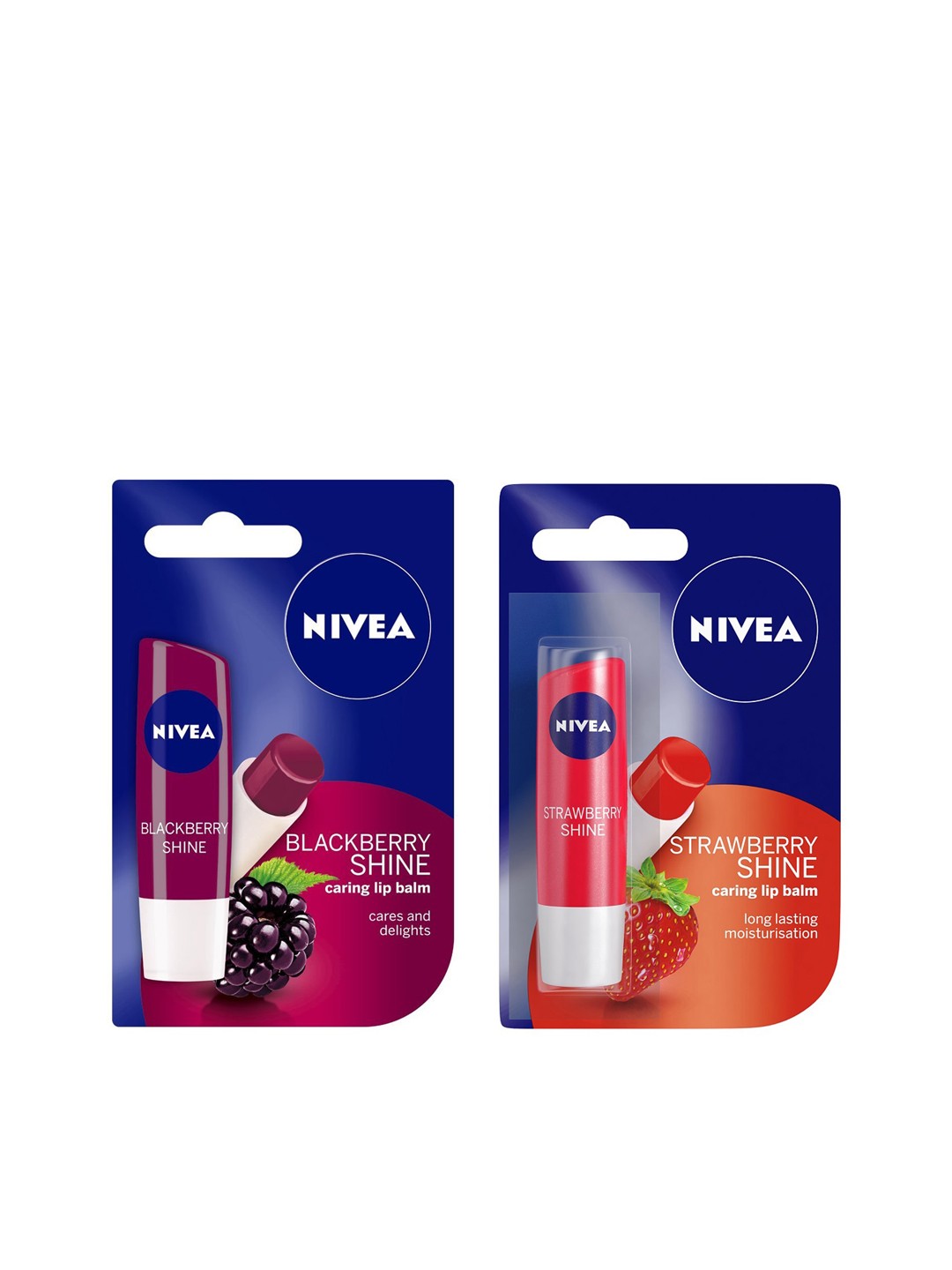 

Nivea Set of Strawberry Shine & Blackberry Shine Caring Lip Balms, Red