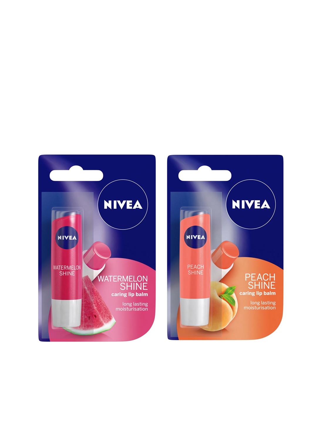 

Nivea Set of Watermelon Shine & Peach Shine Caring Lip Balms, Pink