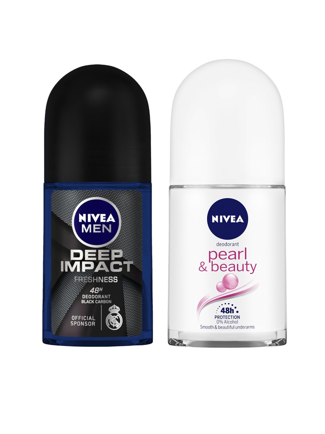 

Nivea Set of Pearl & Beauty + Deep Impact Freshness Roll-On Deodorants, Black
