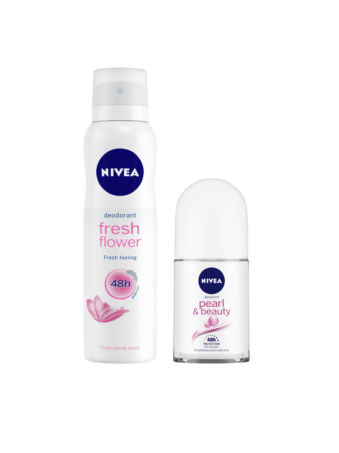 

Nivea Set of Pearl & Beauty Roll-On & Fresh Flower 48h Deodorant, White