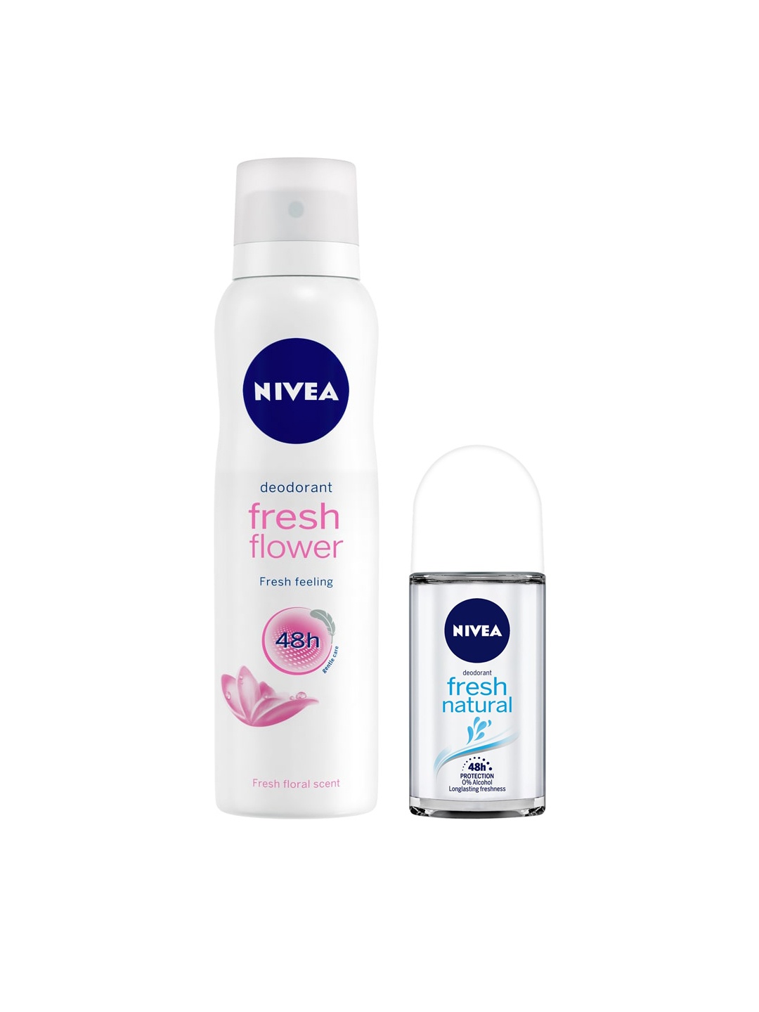 

Nivea Women Set of Fresh Flower 48h Deodorant & Fresh Natural Anti-Perspirant Roll-On, White