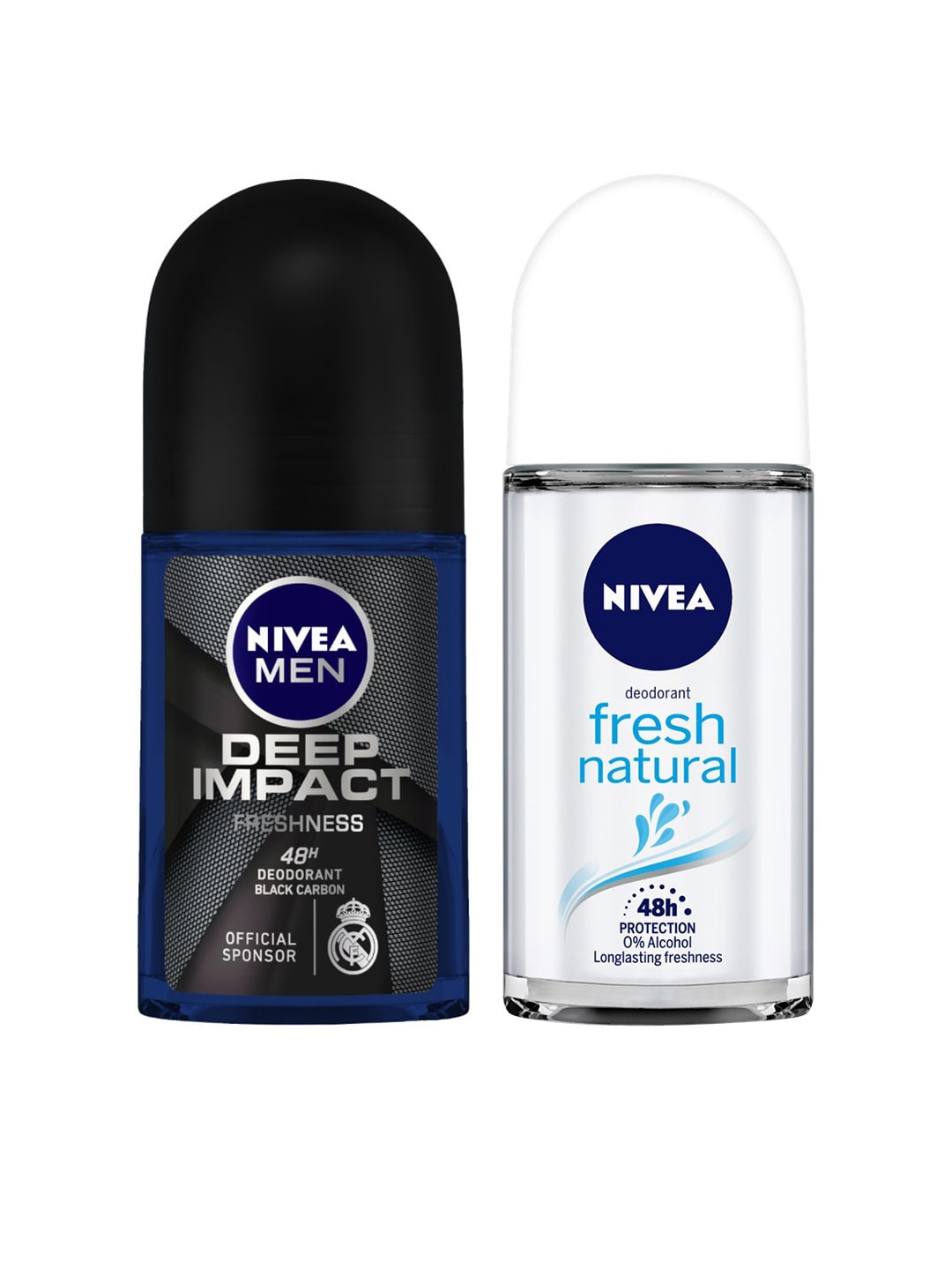 

Nivea Unisex Set of Fresh Natural & Deep Impact Freshness Roll-On Deodorants, Black