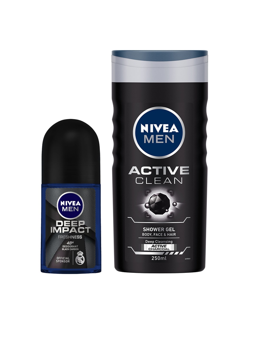 

Nivea Men Set of Deep Impact Roll-On Deodorant & Active Clean 3-in-1 Shower Gel, Black