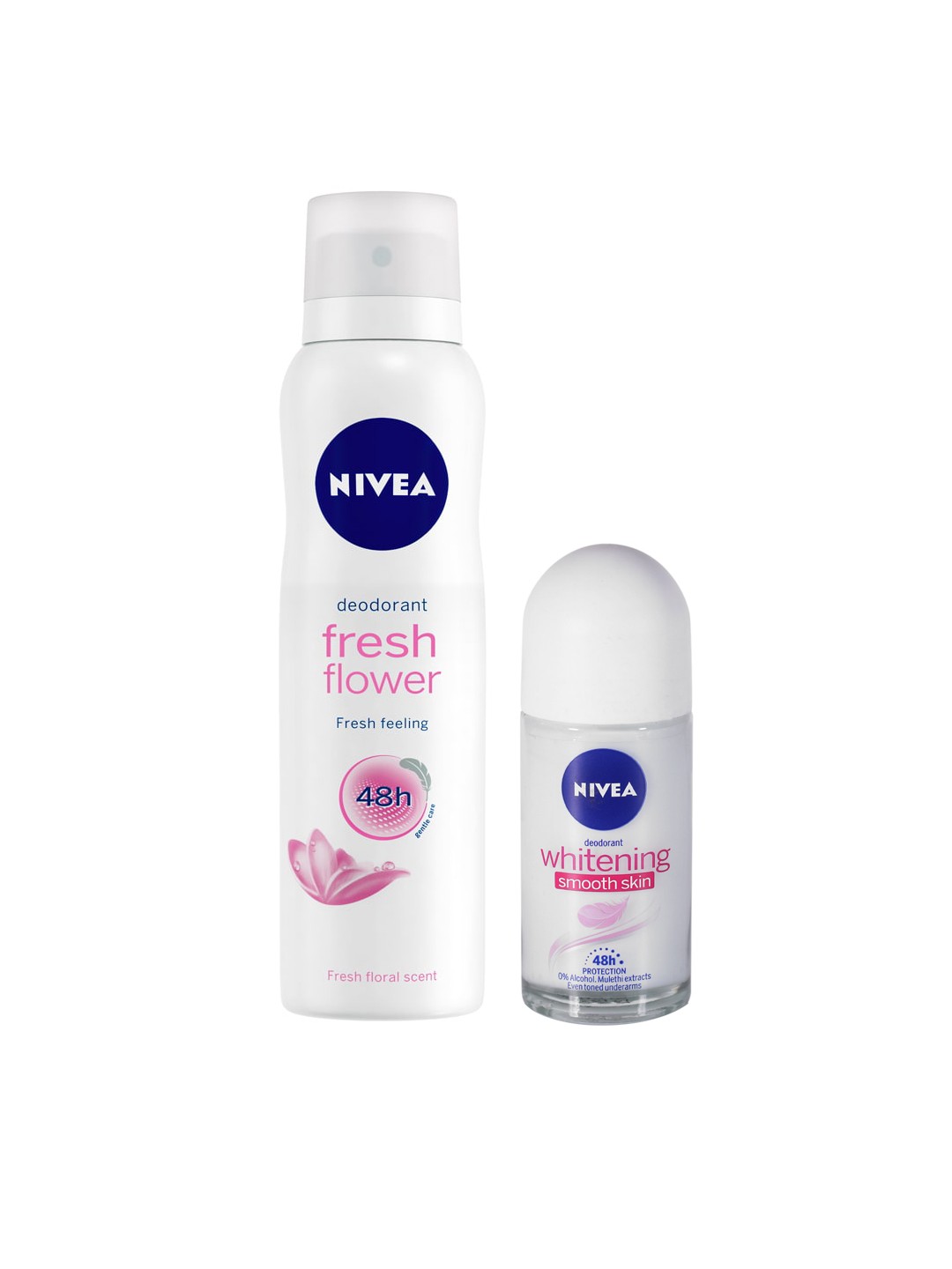 

Nivea Women Set of Fresh Flower 48h Deodorant & Whitening Smooth Skin Roll-On, White