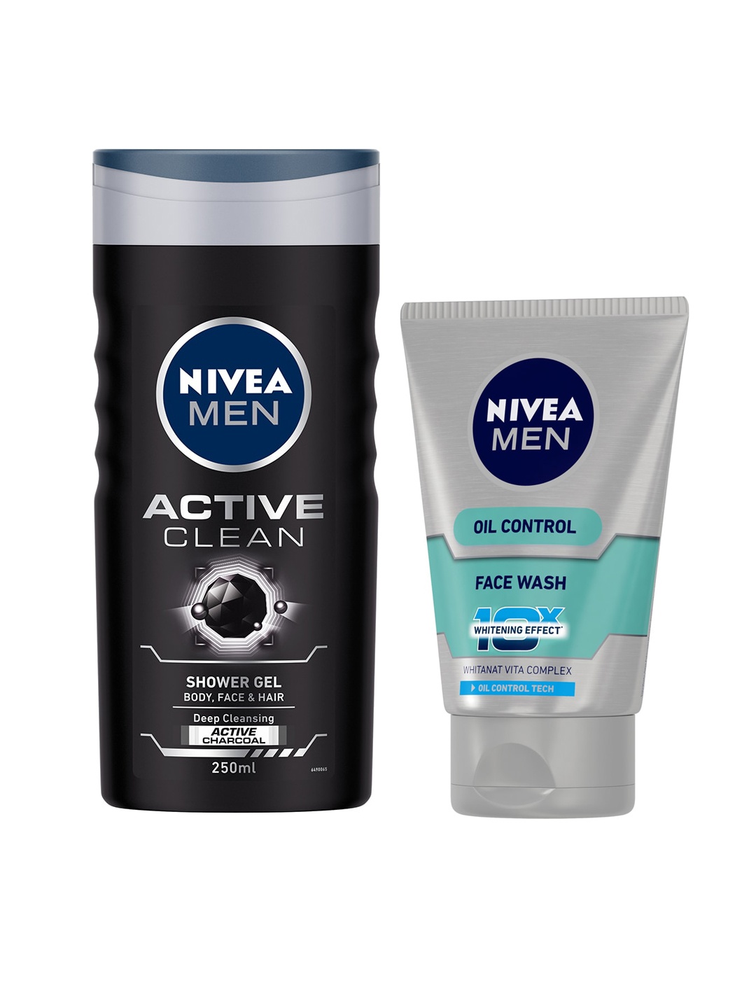 

Nivea Men Set of Active Clean 3-in-1 Shower Gel & Oil Control Whitening Effect Face Wash, Grey