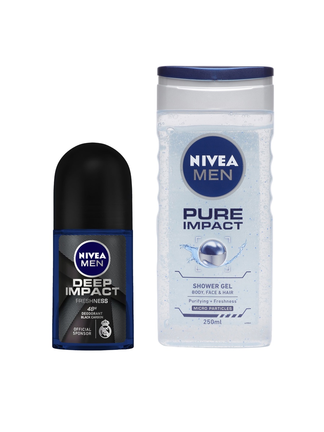 

Nivea Men Set of Pure Impact 3-in-1 Shower Gels & Deep Impact Roll-On Deodorant, Black