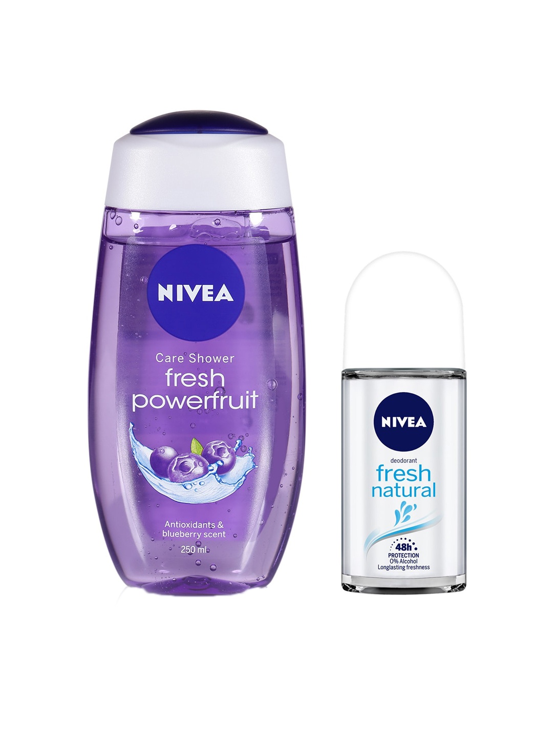 

Nivea Set of Fresh Powerfruit Care Shower Gel & Fresh Natural Roll-On Deodorant, Purple