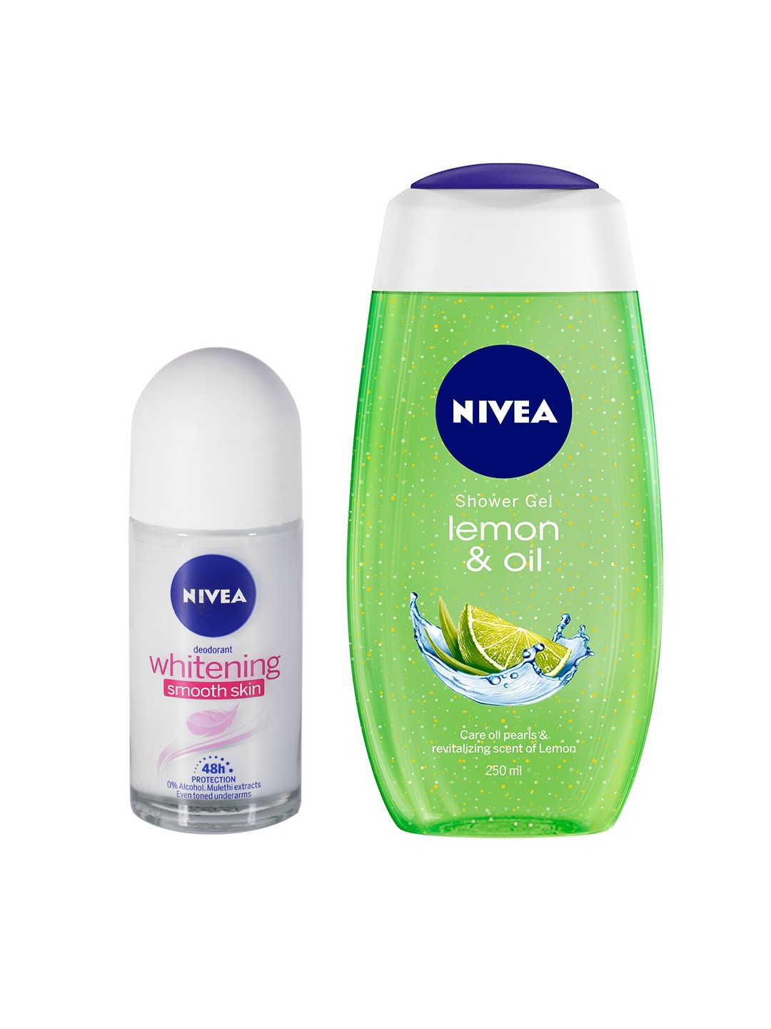 

Nivea Set of Lemon & Oil Shower Gel with Whitening Smooth Skin Roll-On Deodorant, Green