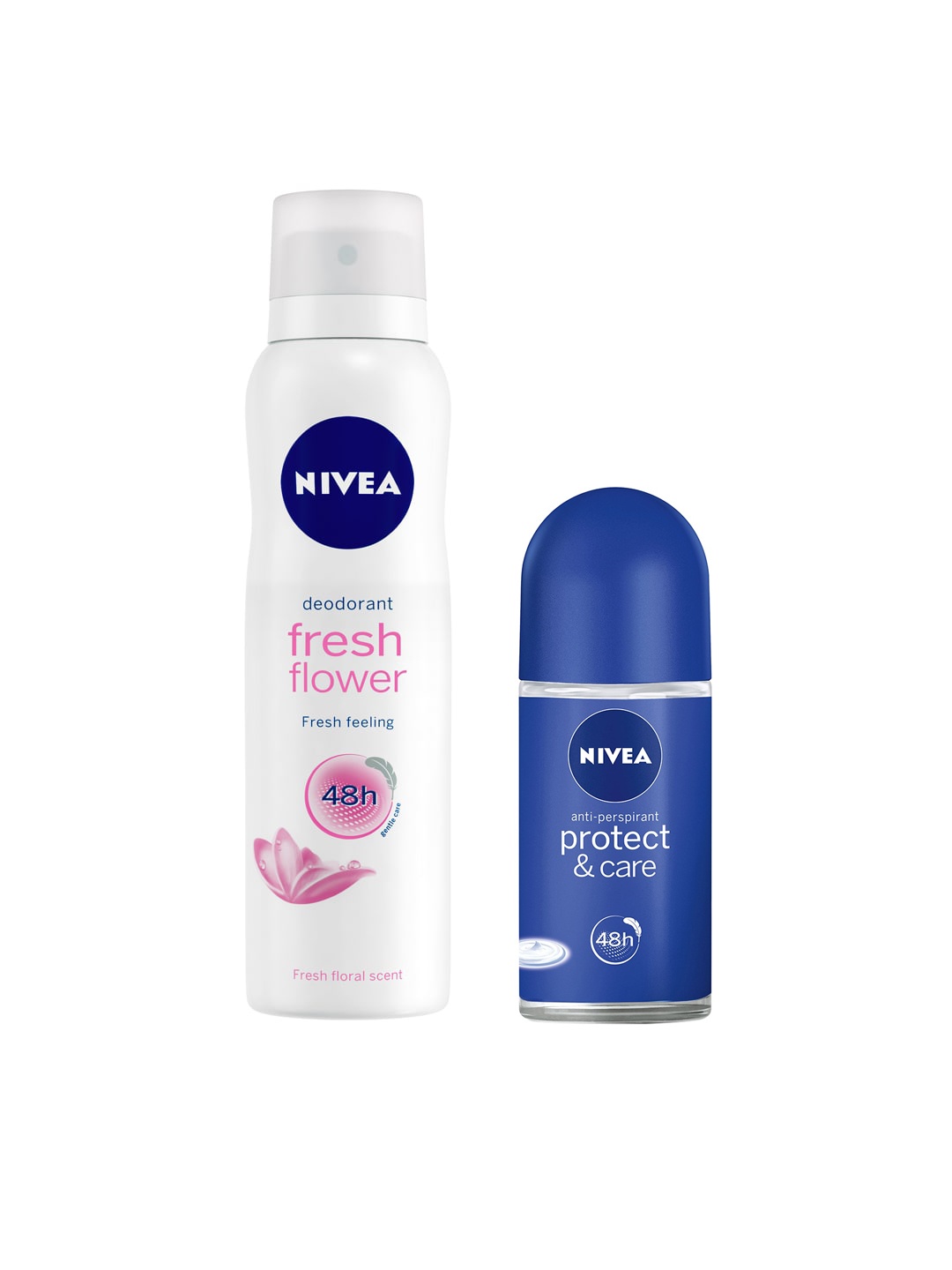 

Nivea Set of Fresh Flower Deodorant with Protect & Care Roll-On, Navy blue