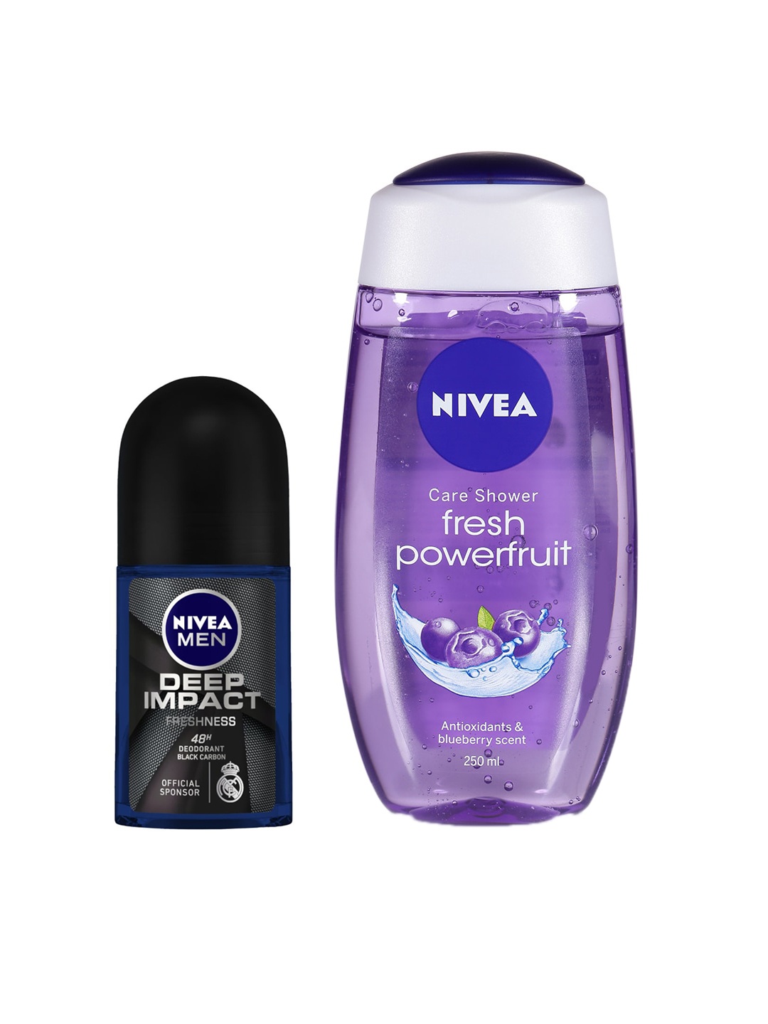 

Nivea Set of Fresh Powerfruit Care Shower Gel & Deep Impact Roll-On Deodorant, Black