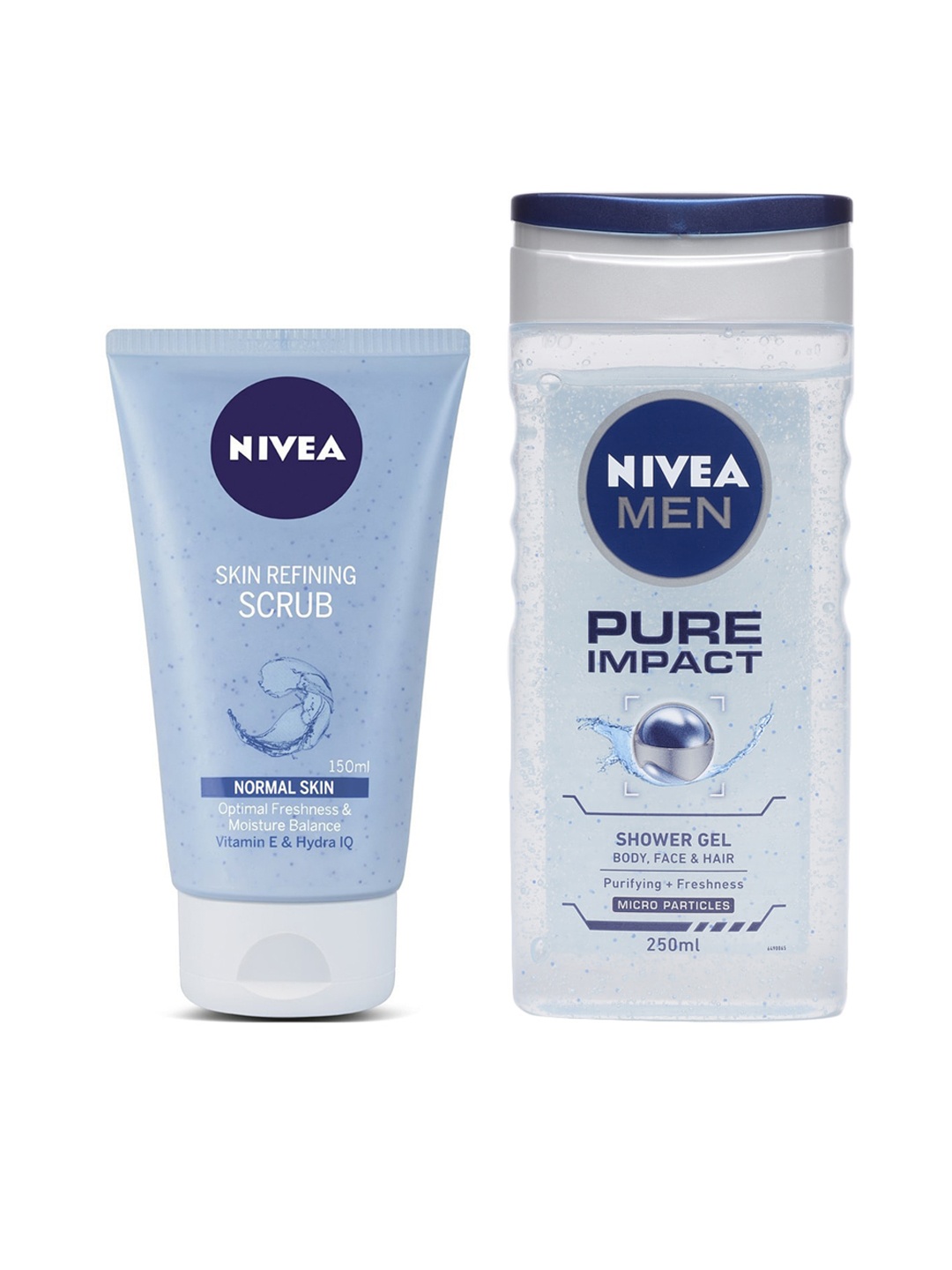 

Nivea Set of Pure Impact 3-in-1 Shower Gel & Skin Refining Scrub, Blue