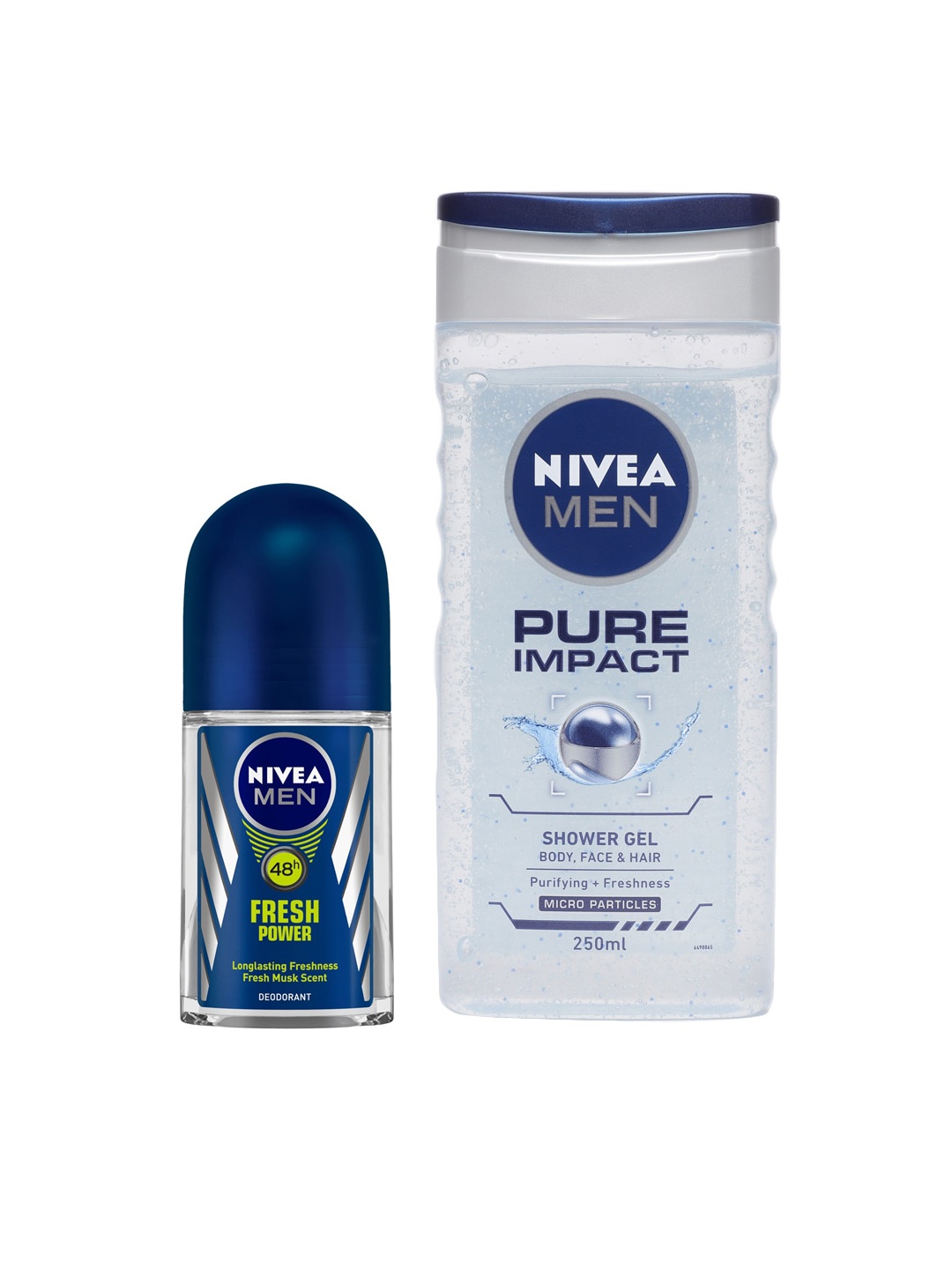 

Nivea Men Set of Pure Impact 3-in-1 Shower Gel & Fresh Power Roll-On Deodorant, Blue