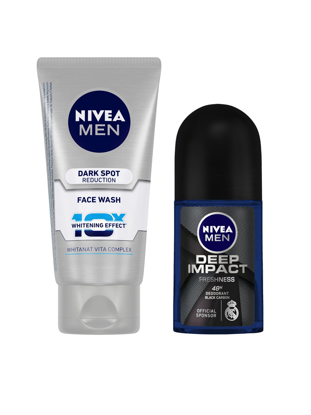 

Nivea Men Set of Deep Impact Roll-On Deodorant & Dark Spot Reduction Face Wash, Grey