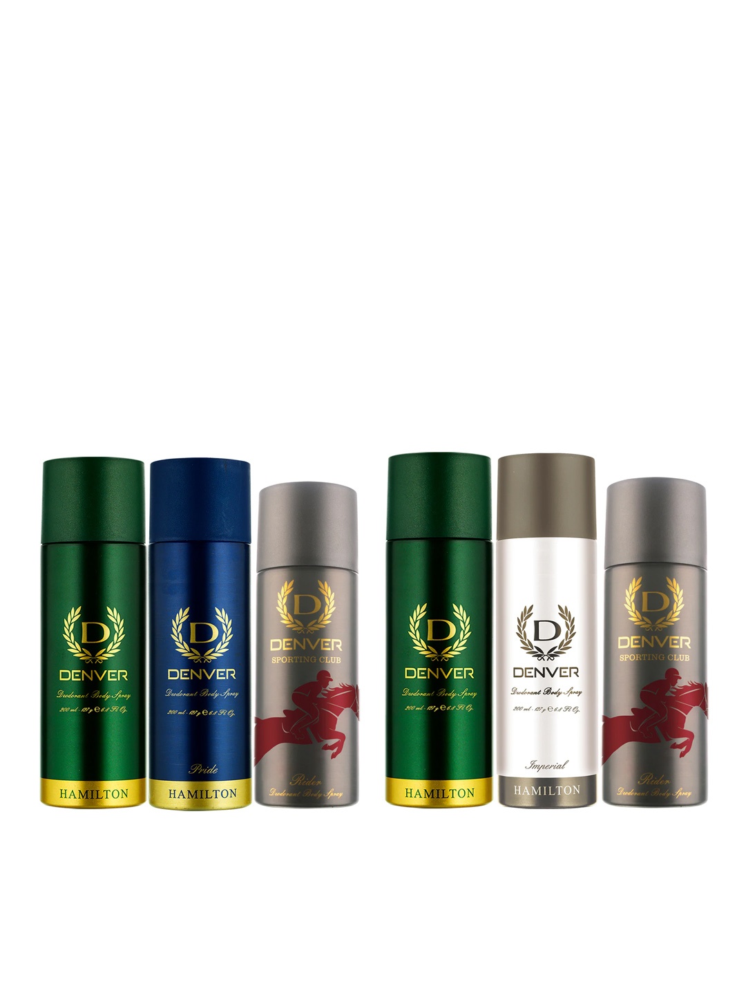 

Denver Men Set of 4 Hamilton Deodorants & 2 Sporting Club Rider Deodorants, Grey