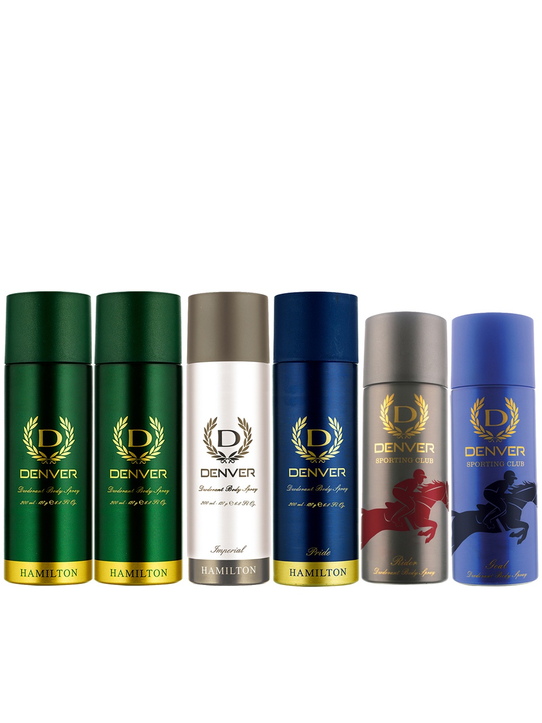 

Denver Men Set of 4 Hamilton & 2 Rider Deodorant Body Sprays, Blue