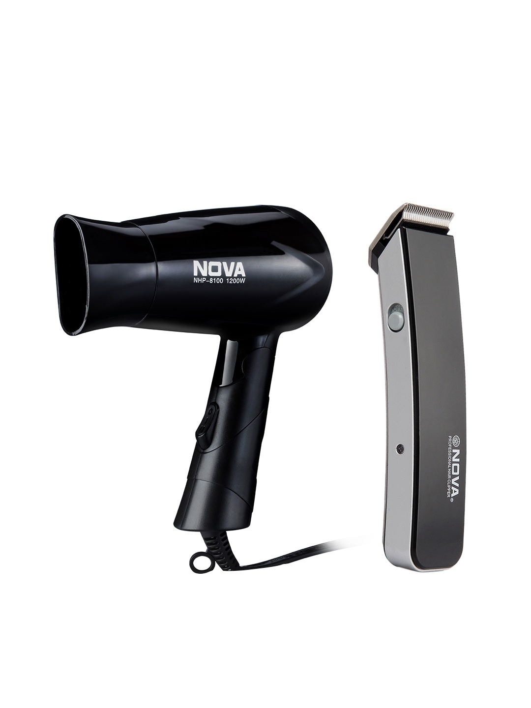 

NOVA Men NHT-1045 Rechargeable Cordless Trimmer & NHP 8100 Hot & Cold Foldable Hair Dryer, Black