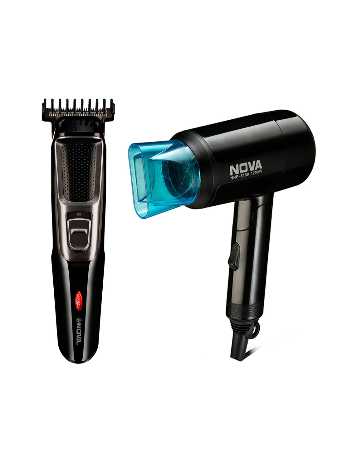 

Nova Men NHT-1076 Cordless Trimmer & NHP 8105 Silky Shine Hot & Cold Foldable Hair Dryer, Black