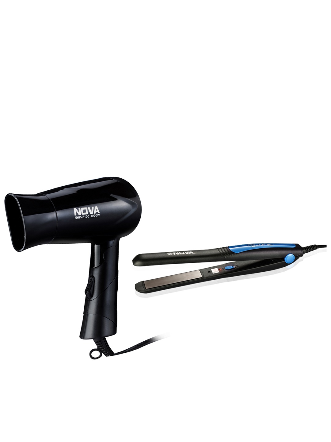 

NOVA NHP 8100 Hot & Cold Foldable Hair Dryer & Pro Shine NHS 841 Hair Straightener Set, Blue