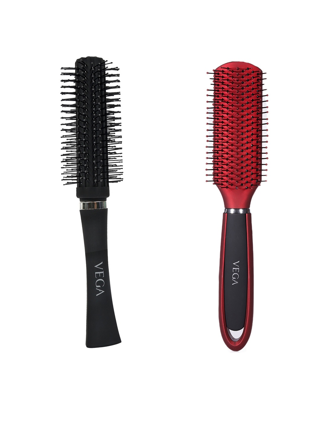 

VEGA Unisex Black Round Hair Brush & Red & Black Flat Brush -E9-FB