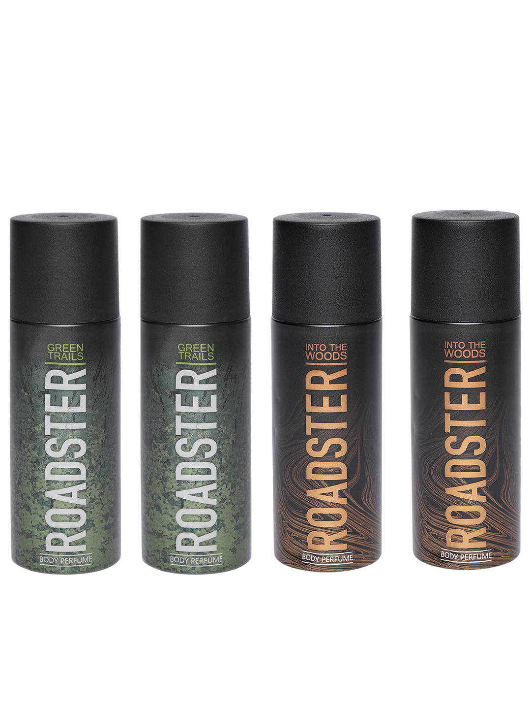 

Roadster Men Set of 4 Green Trails No Gas Body Sprays & Into The Woods No Gas Body Spray, Black