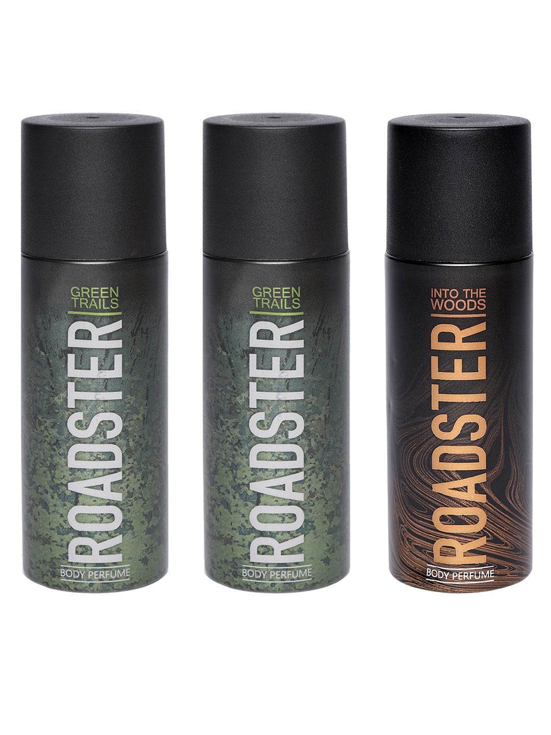 

Roadster Men Set of 3 Green Trails No Gas & Into The Woods Body Spray 150 ml each, Olive