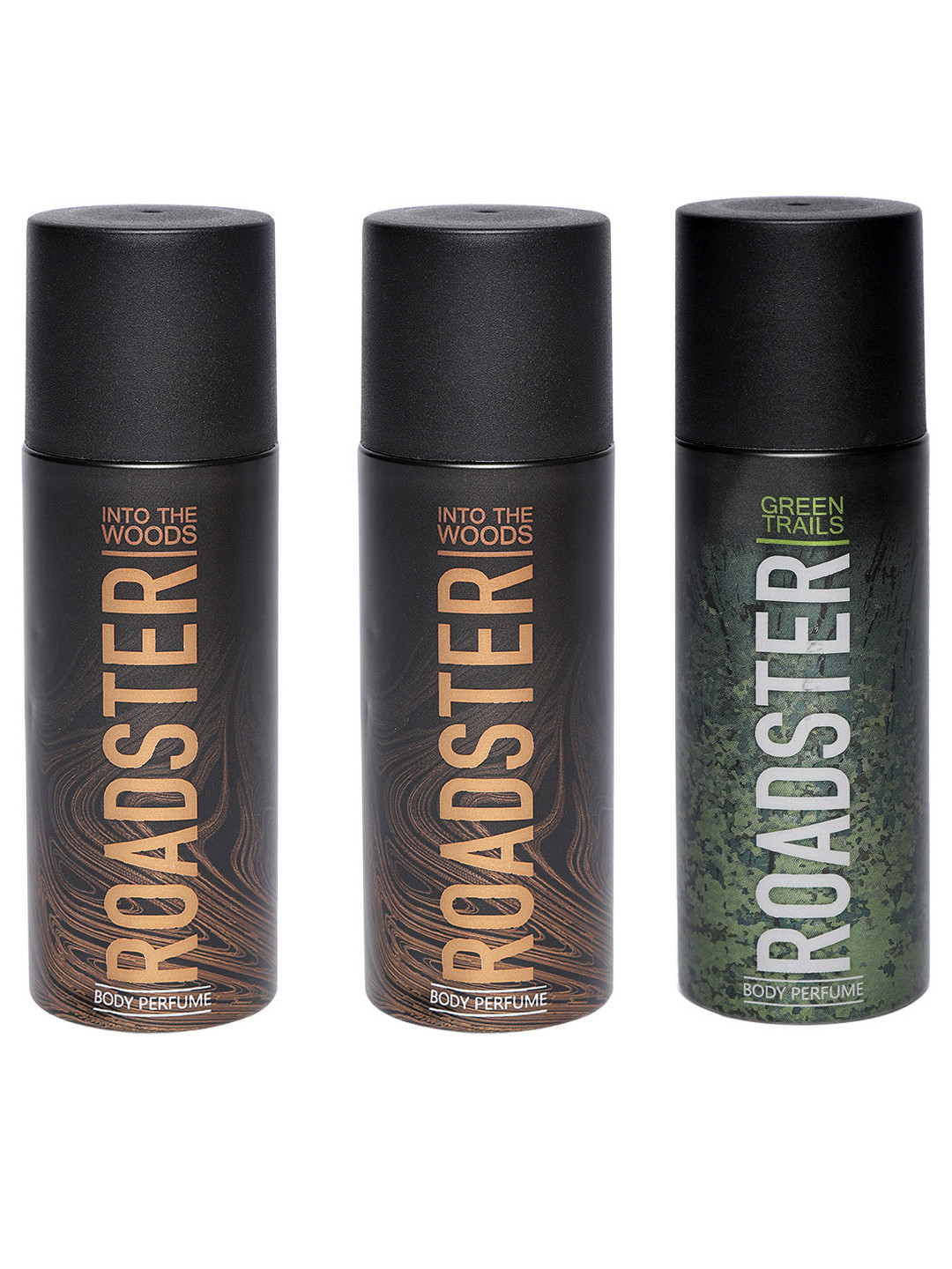 

Roadster Men Set of 3 Into The Woods No Gas & Green Trails No Gas Body Spray- 150 ml each, Black