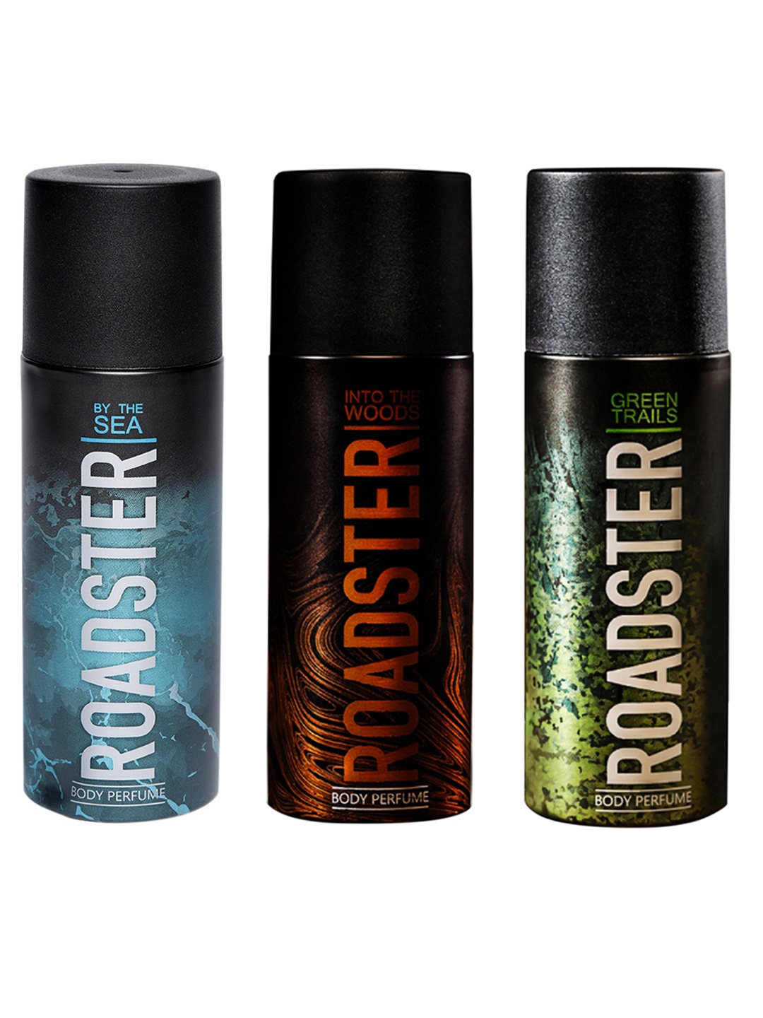 

Roadster Men Set of 3- Into The Woods & Green Trails & By The Sea Body Spray, Black