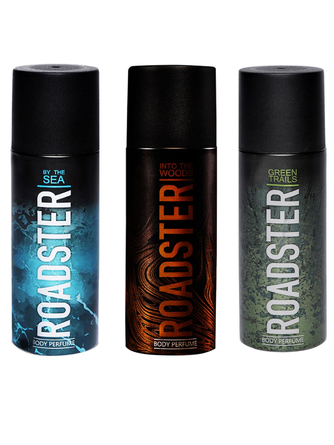 

Roadster Men Set of 3 No Gas Body Spray- Into The Woods & By The Sea & Green Trails, Black