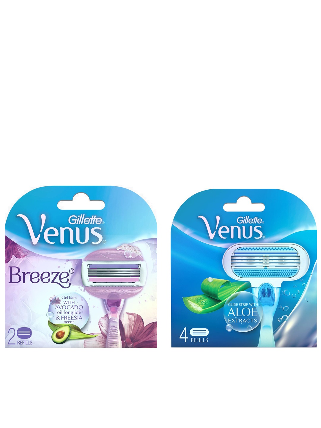 

Gillette Women Set of 2 Venus Breeze Cartridges + Set of 4 Cartridges with Aloe Extracts, Blue