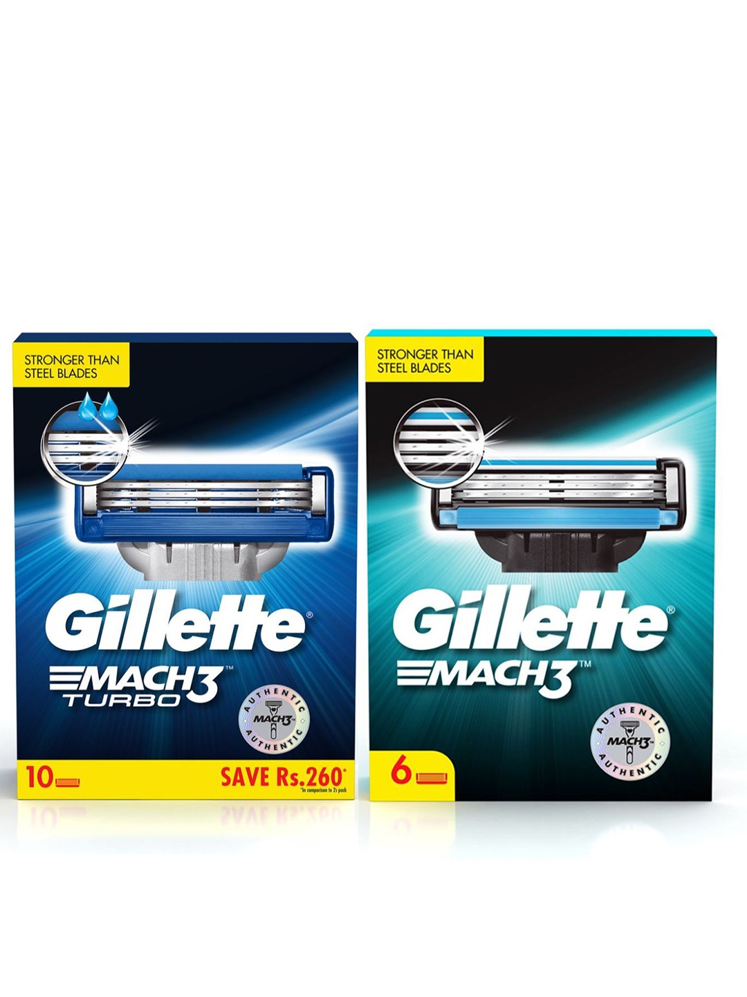 

Gillette Men Set of 6 Mach 3 Shaving Blade Cartridges + Set of 10 Turbo Shaving Cartridges, Blue