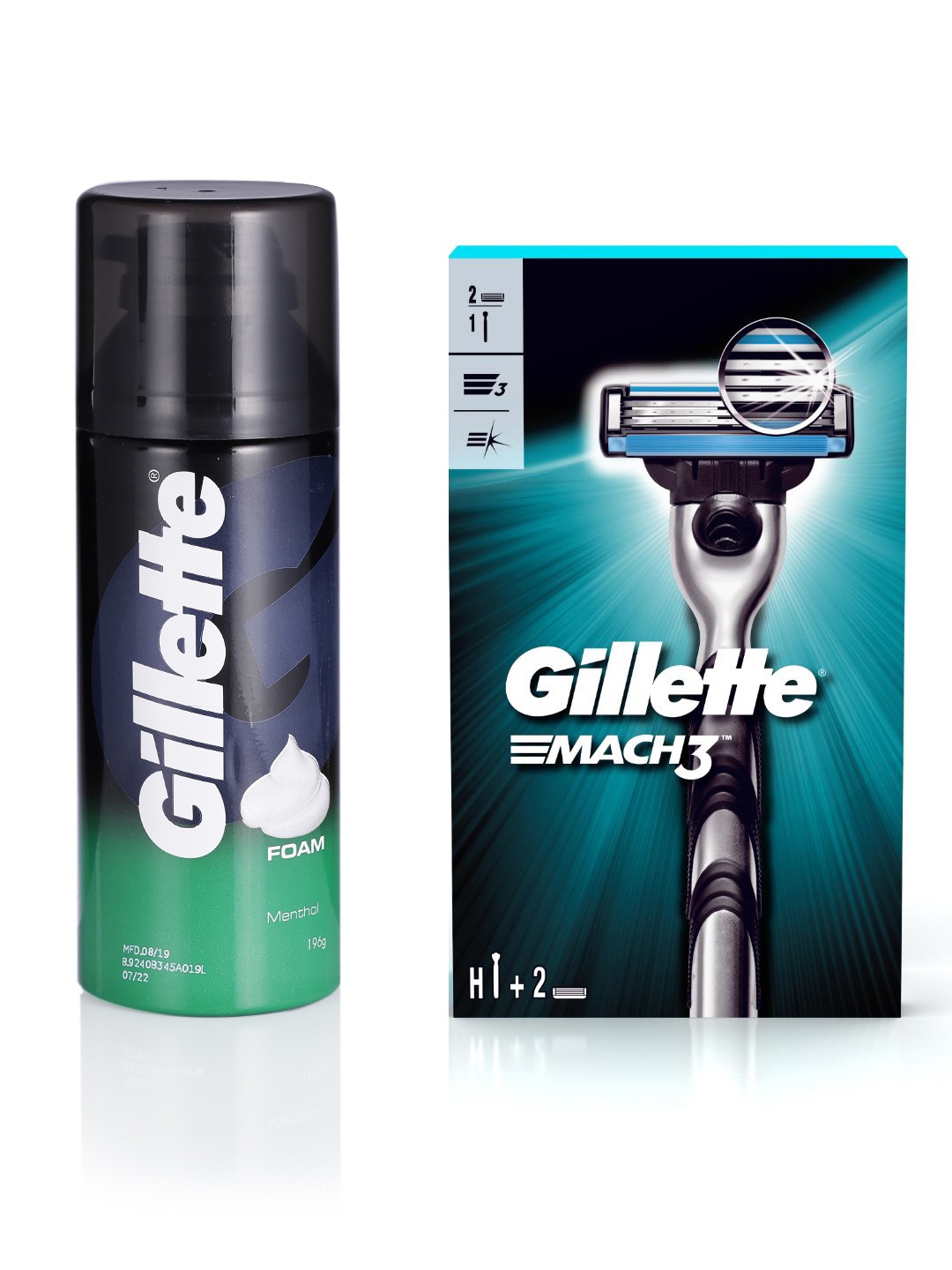 

Gillette Men Mach 3 Shaving Razor, Shaving Blade & Classic Menthol Pre Shave Foam 196 g, Blue