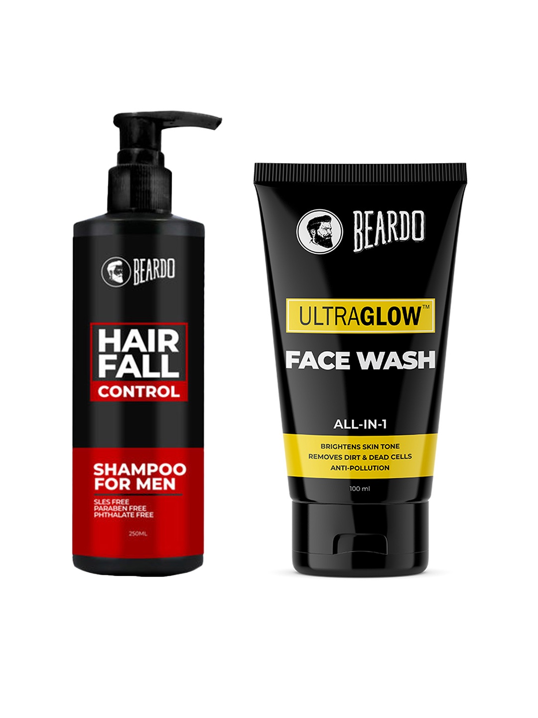 

BEARDO Ultraglow All-in-1 Face Wash & Hair Fall Control Shampoo Sets, Black