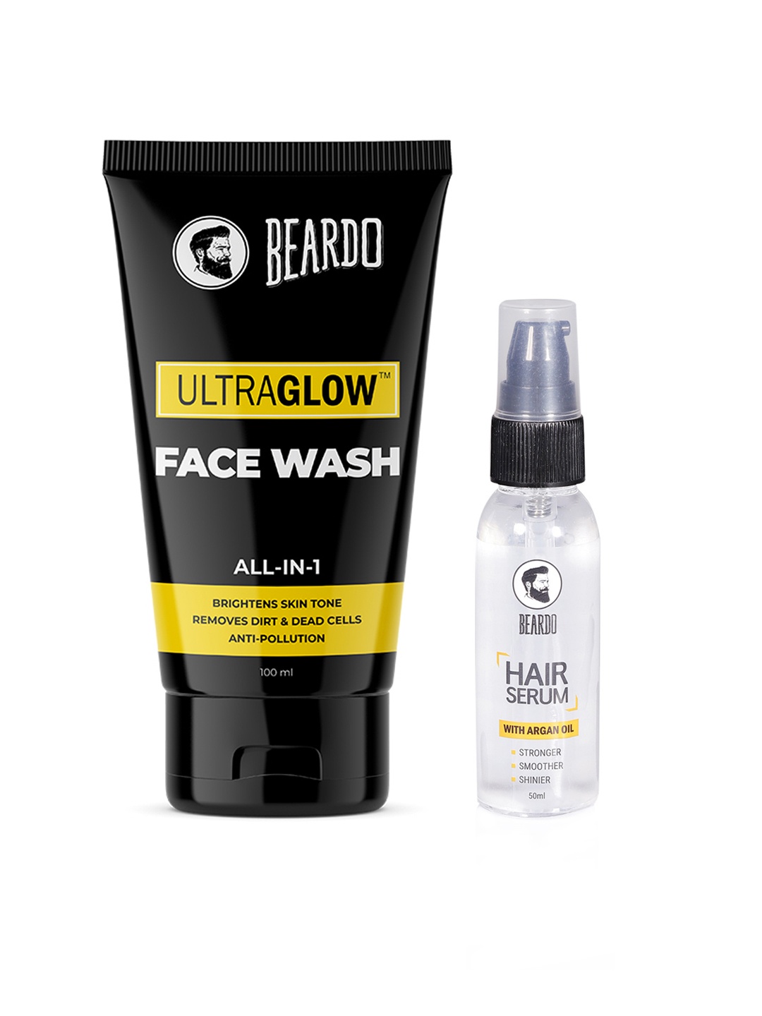 

BEARDO Ultraglow All-in-1 Face Wash & Argan Oil Hair Serum Set, Black