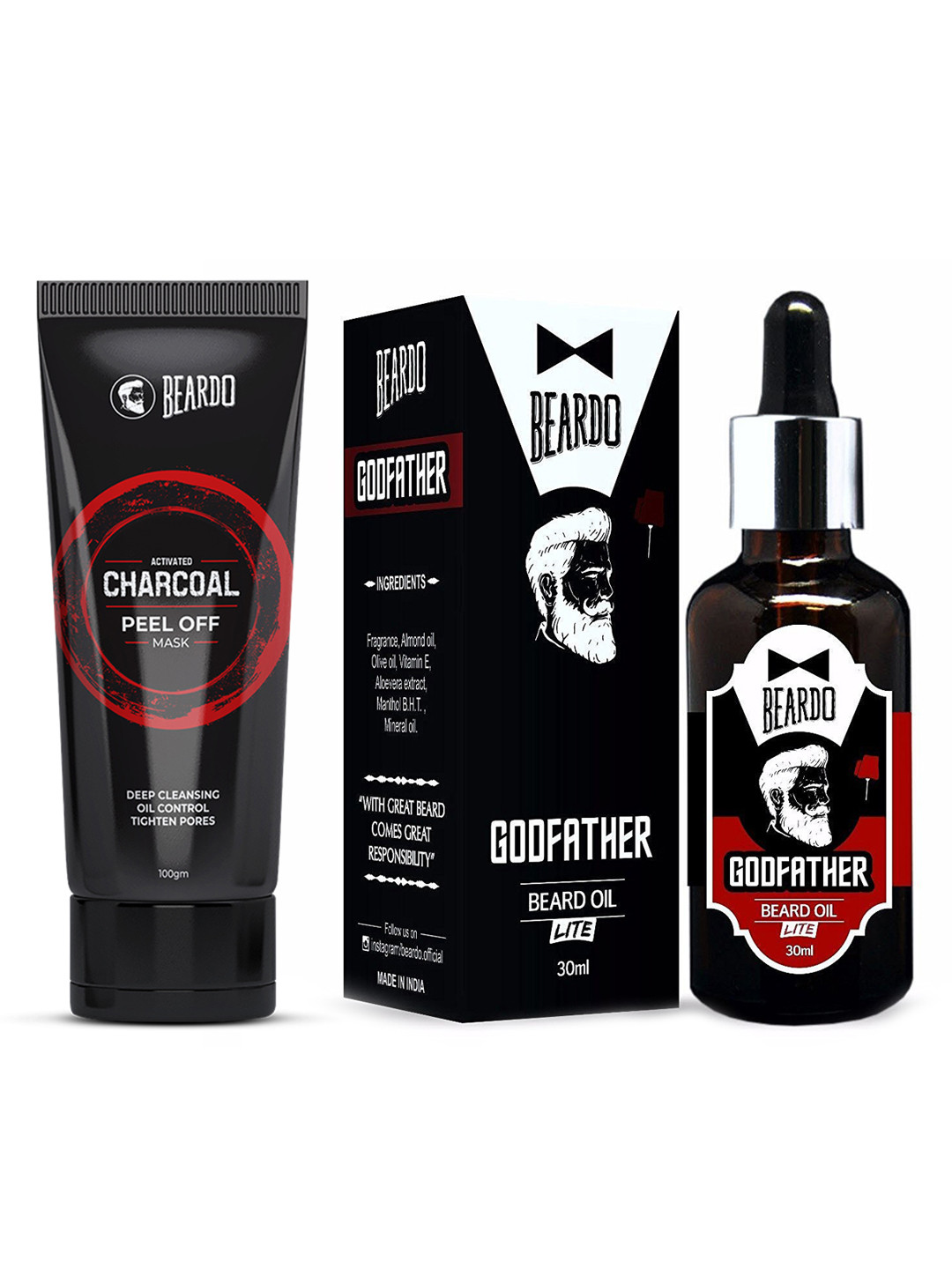 

BEARDO Godfather Lite Beard & Mustache Oil & Rejuvenating Peel-Off Mask Set, Black