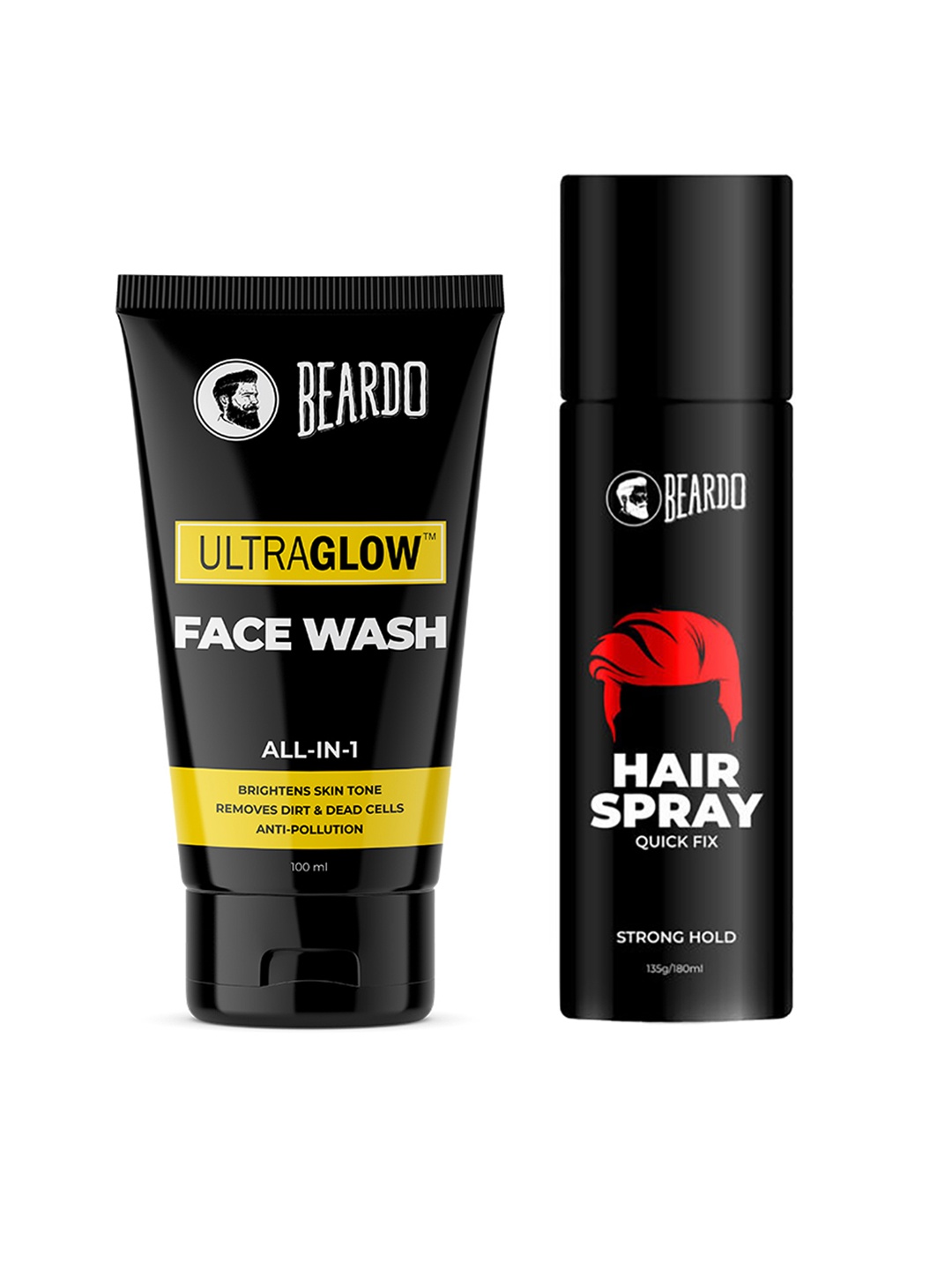 

BEARDO Strong Hold Hair Spray & Ultraglow All-in-1 Face Wash Set, Black