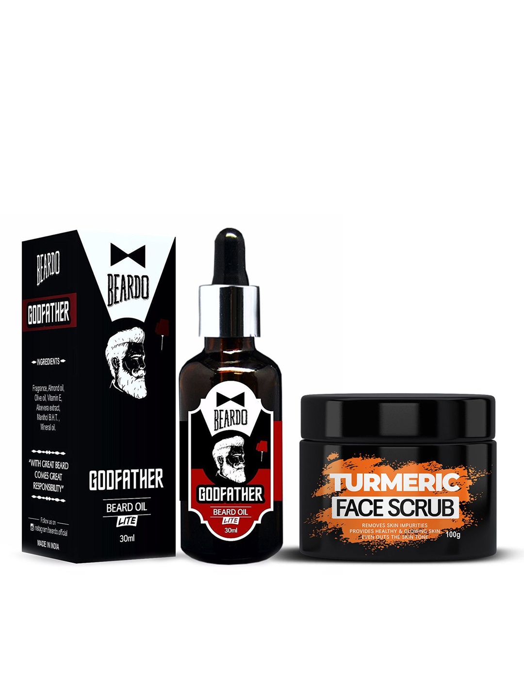 

BEARDO Godfather Lite Beard & Mustache Oil & Turmeric Face Gel Set, Black