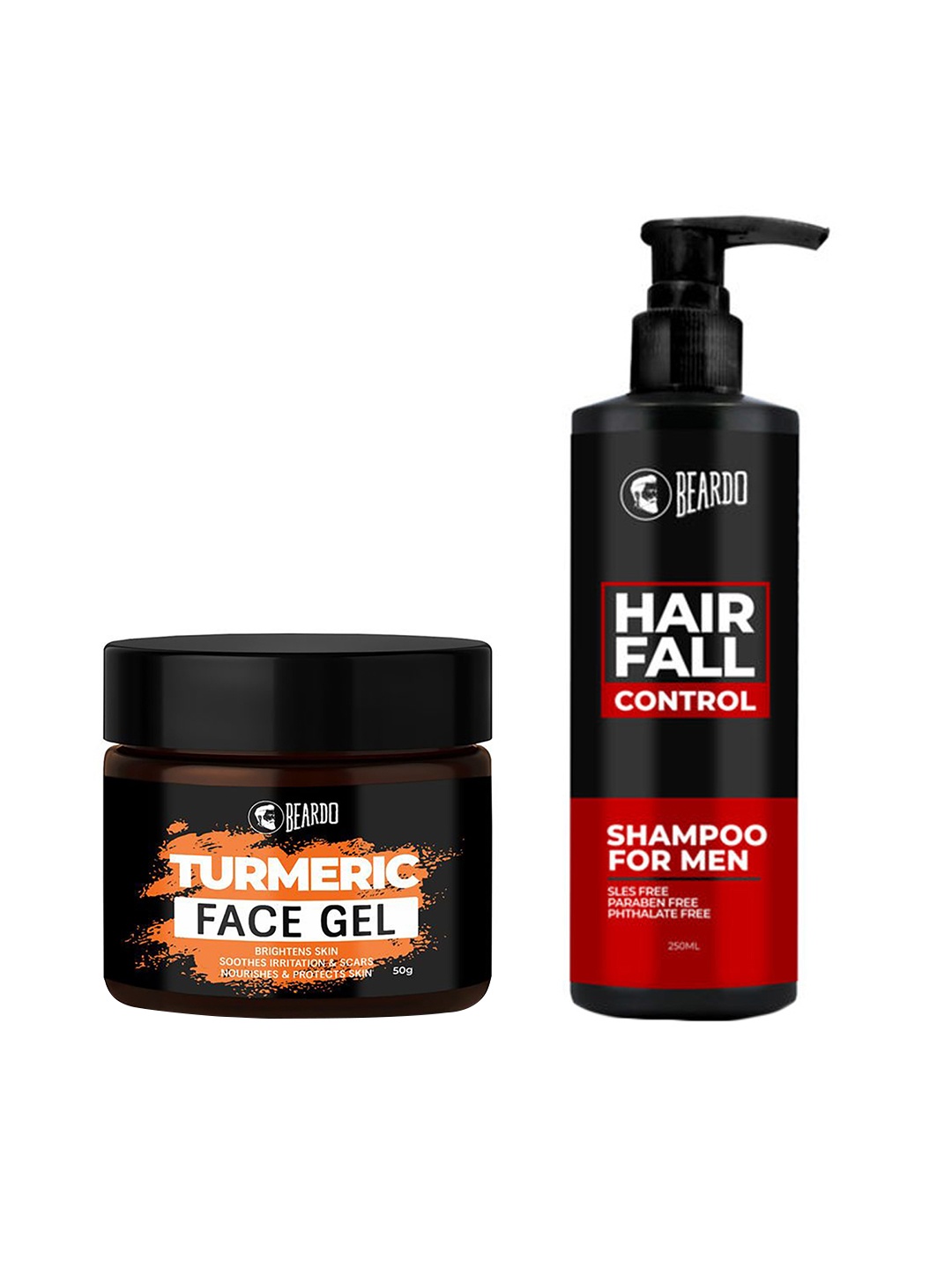 

BEARDO Men Turmeric Face Gel & Hair Fall Control Shampoo, Black