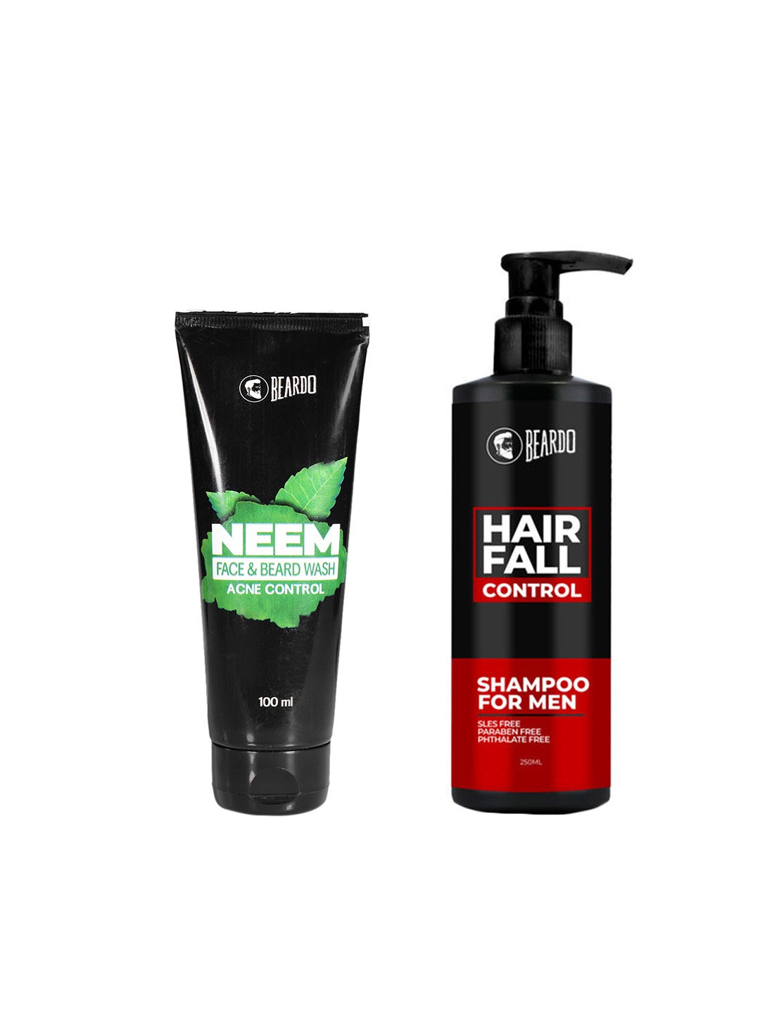 

BEARDO Men Hair Fall Control Shampoo & Neem Face & Beard Wash, Black