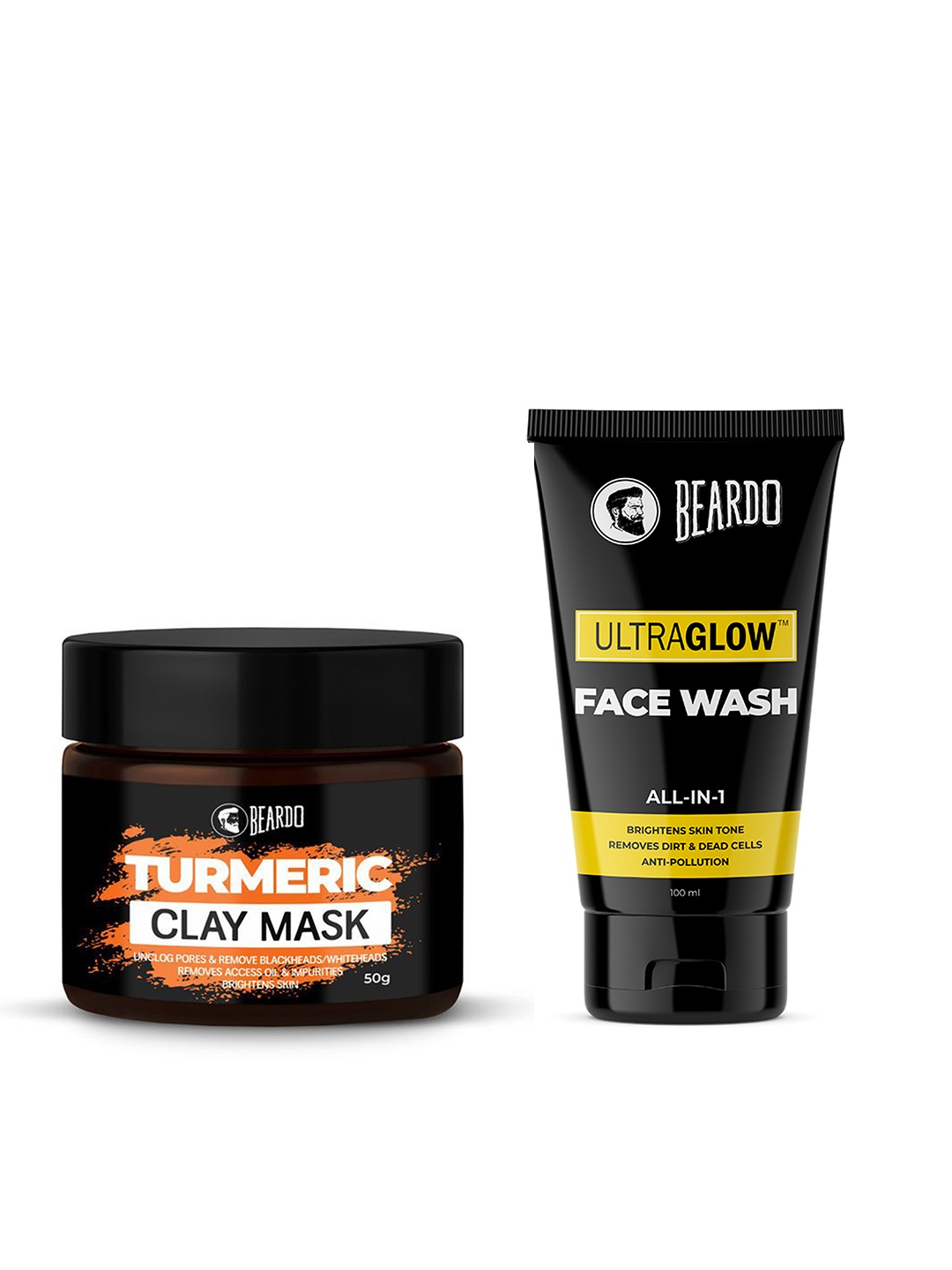 

BEARDO Men Ultraglow All-in-1 Face Wash & Turmeric Clay Mask, Black