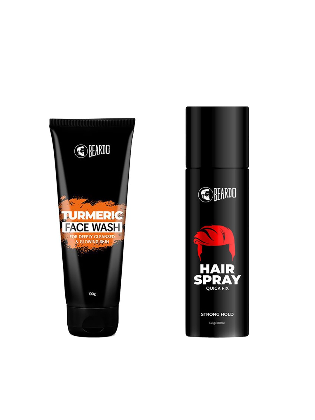 

BEARDO Men Strong Hold Hair Spray & Turmeric Face Wash, Black