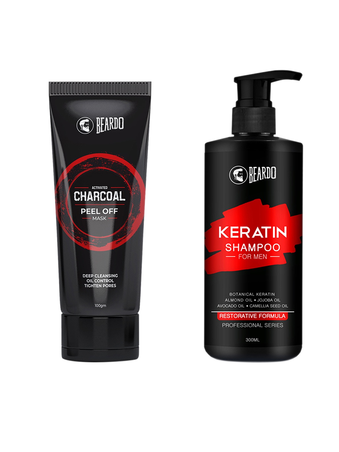 

BEARDO Set of Activated Charcoal Rejuvenating Peel-Off Mask & Keratin Shampoo, Black