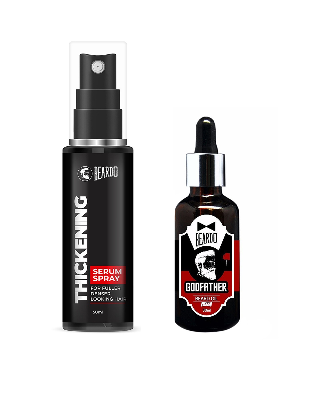 

BEARDO Men Set Of Hair Thickening Serum Spray 50 ml & Beard & Mustache Oil 30 ml, Black