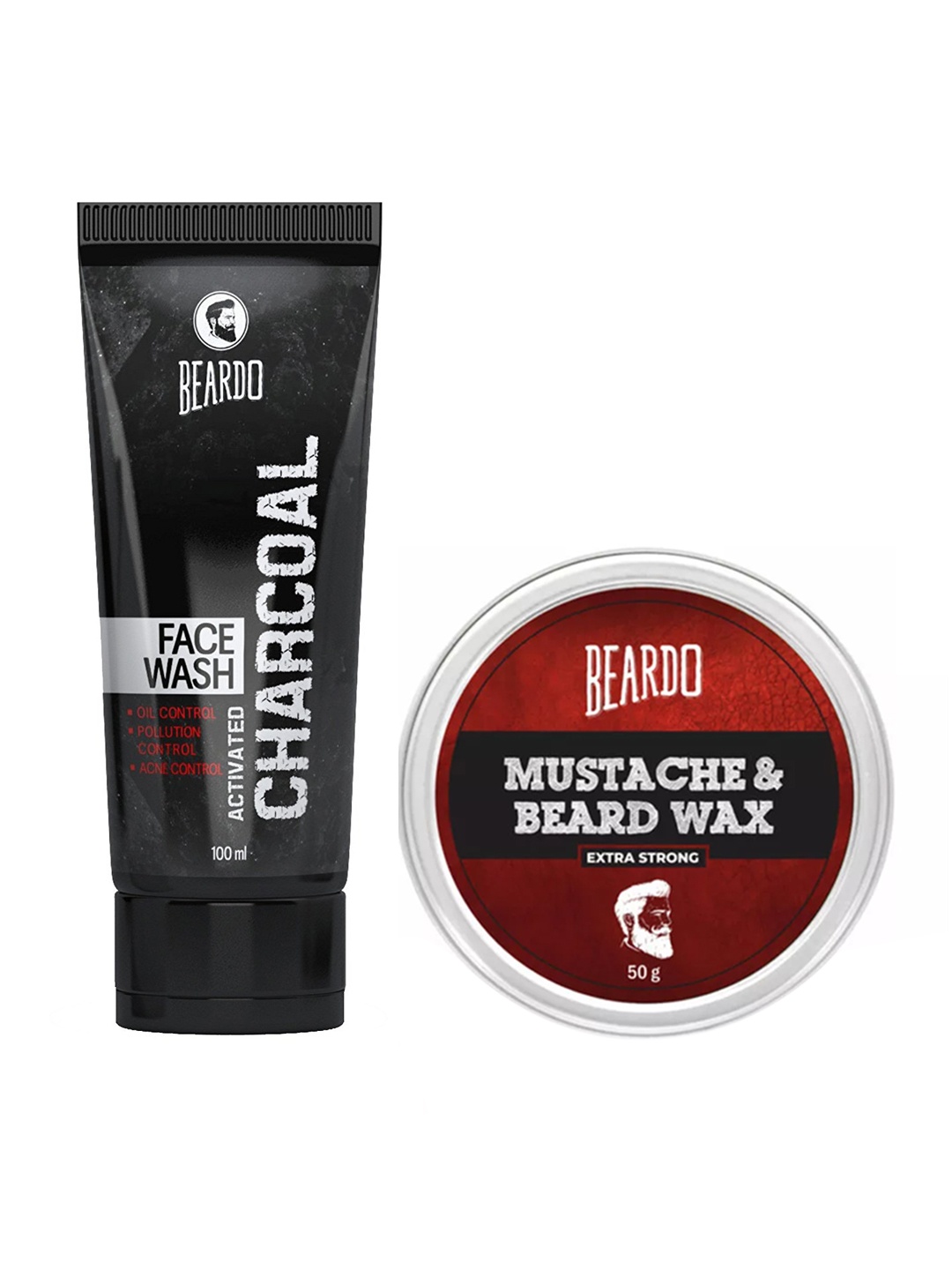 

Beardo Men Set Of Beard & Mustache Wax 50gm & Activated Charcoal Acne Face Wash 100 ml, Maroon
