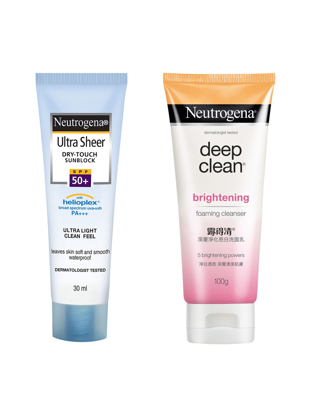 

Neutrogena Deep Clean Brightening Foaming Cleanser & Ultra Sheer Sunblock SPF 50+ Set, White