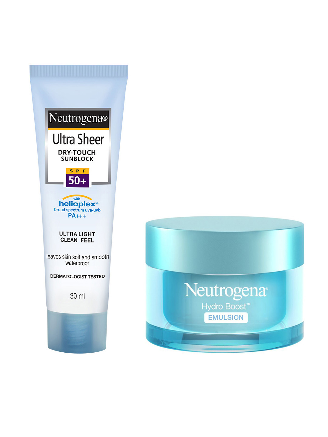 

Neutrogena Hydro Boost Emulsion Face Moisturiser & Dry Touch Sunblock SPF 50+ Set, Blue