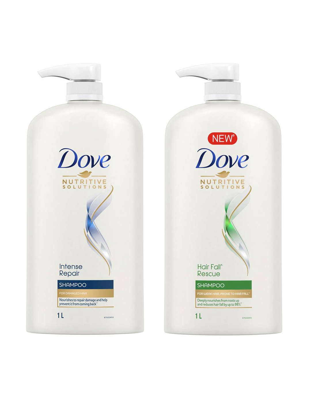 

Dove Hair Fall Rescue Shampoo & Intense Repair Shampoo - 1L Each, White