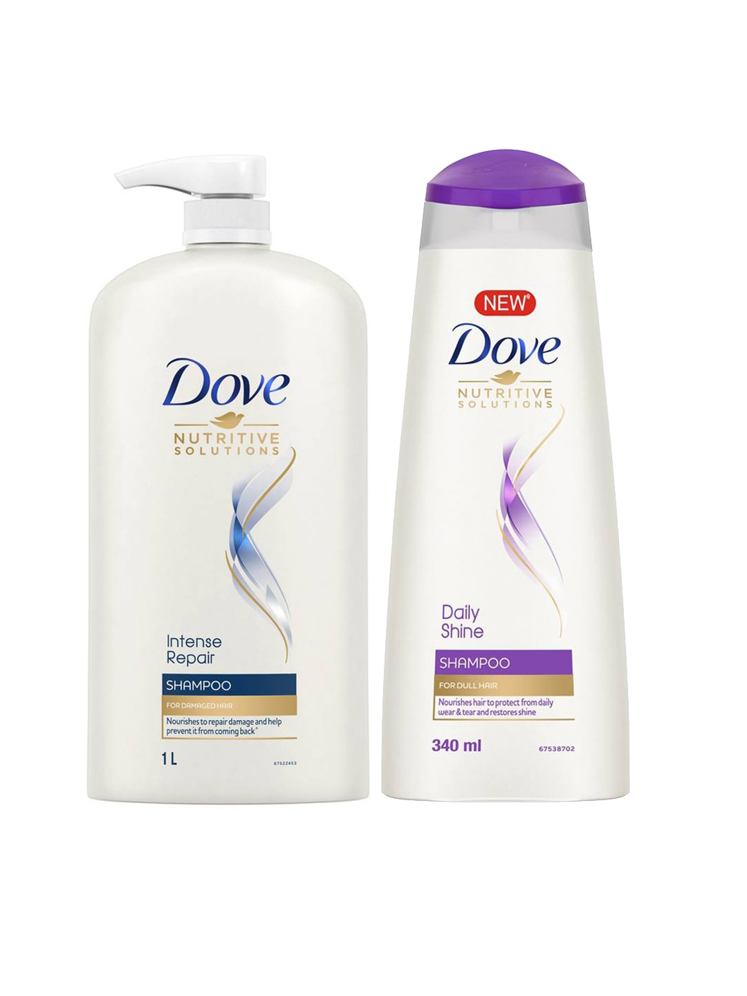

Dove Unisex Hair Therapy Daily Shine Shampoo & Intense Repair Shampoo, White